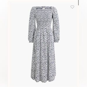 J. Crew Navy and White Floral Smocked Midi Dress
